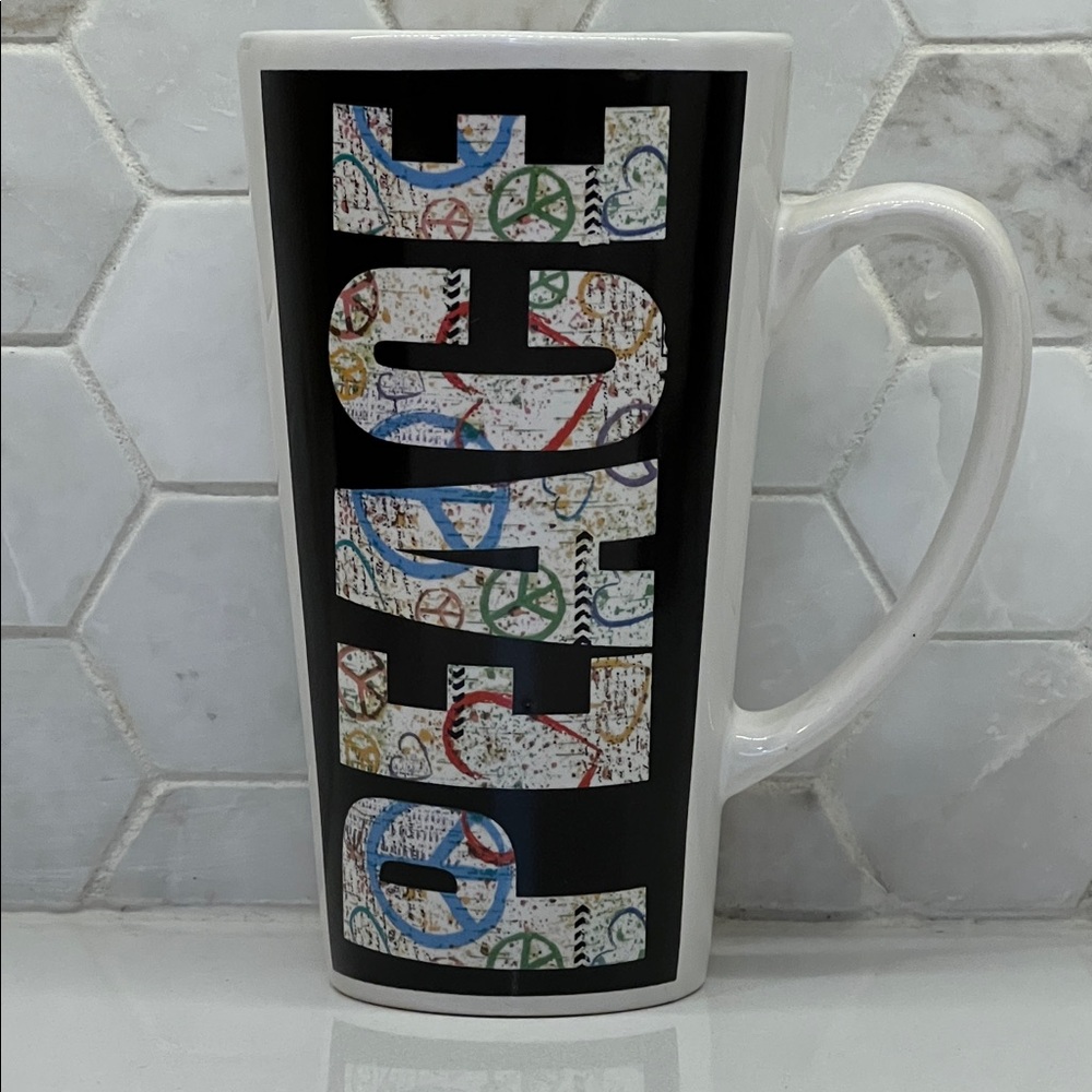 Louise Carey PEACE And LOVE Coffee Cup Mugs 16 ounce Hippie
